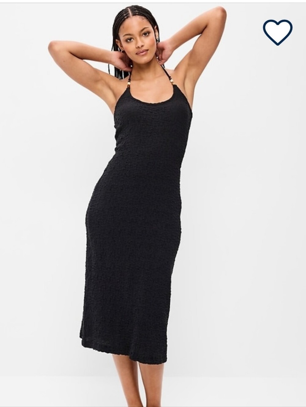Old Navy Black Beaded Textured Halter Midi Dress